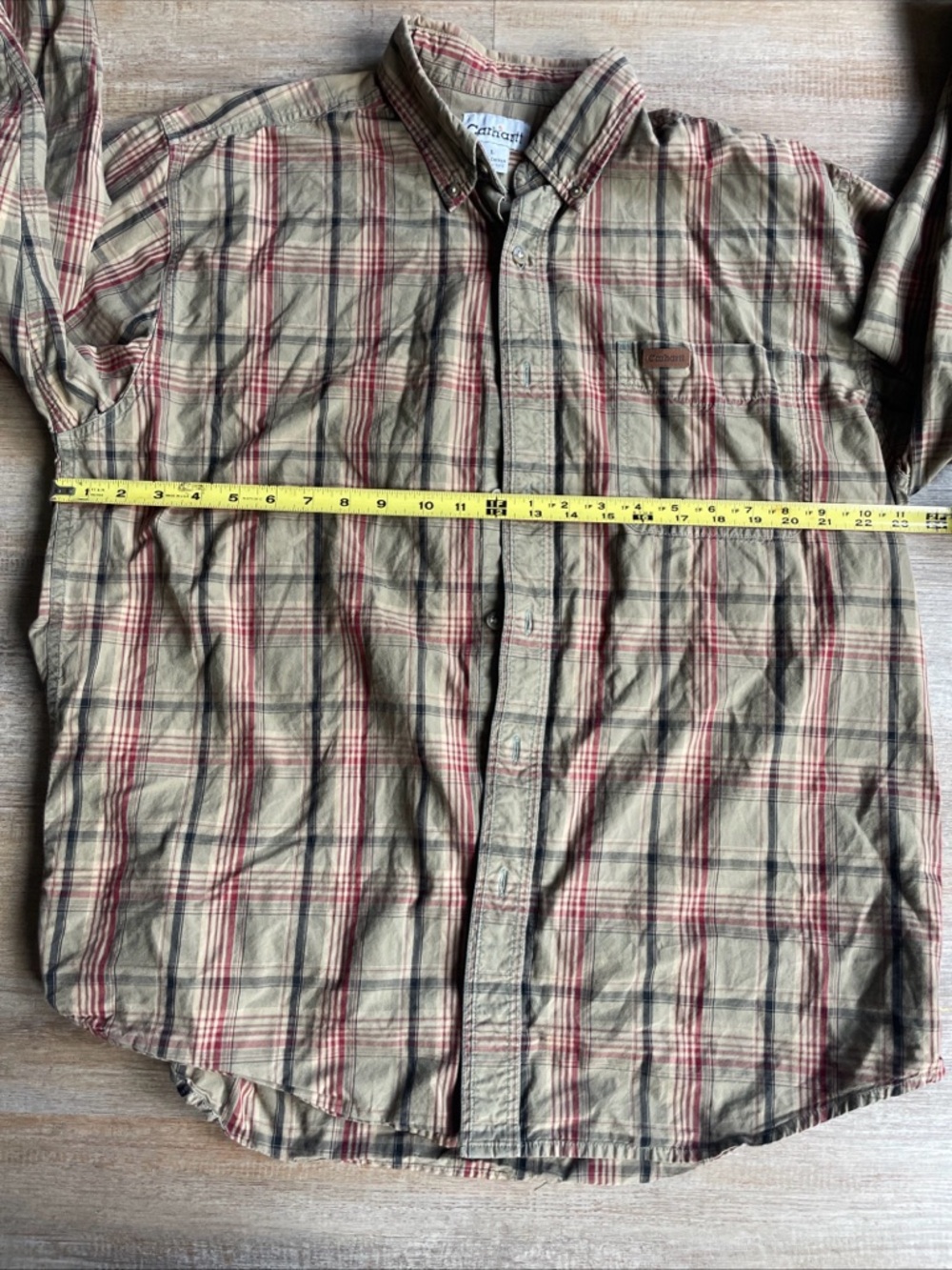 Carhartt Men's Plaid Button-Down Shirt - Khaki Large - Picture 5 of 6